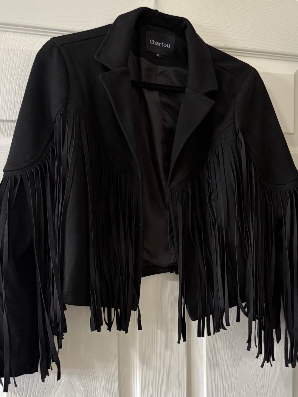 Western Black Fringe Cropped Suede Jacket